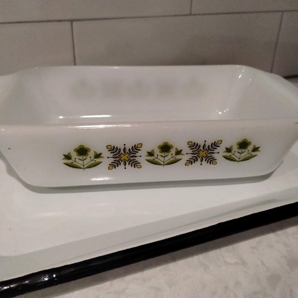 Fire King Meadow Green Vintage Bread Pan